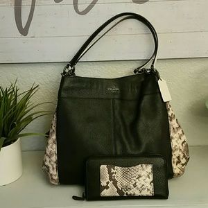 Coach Black Snakeskin Leather Purse Wallet Combo